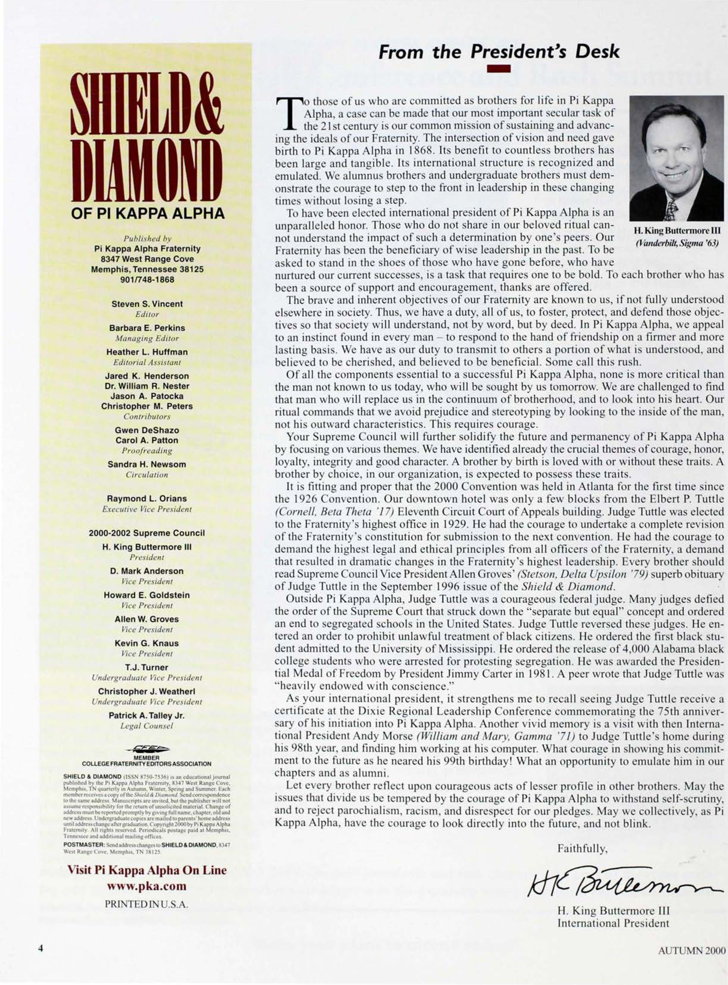 From the President's Desk, Autumn 2000